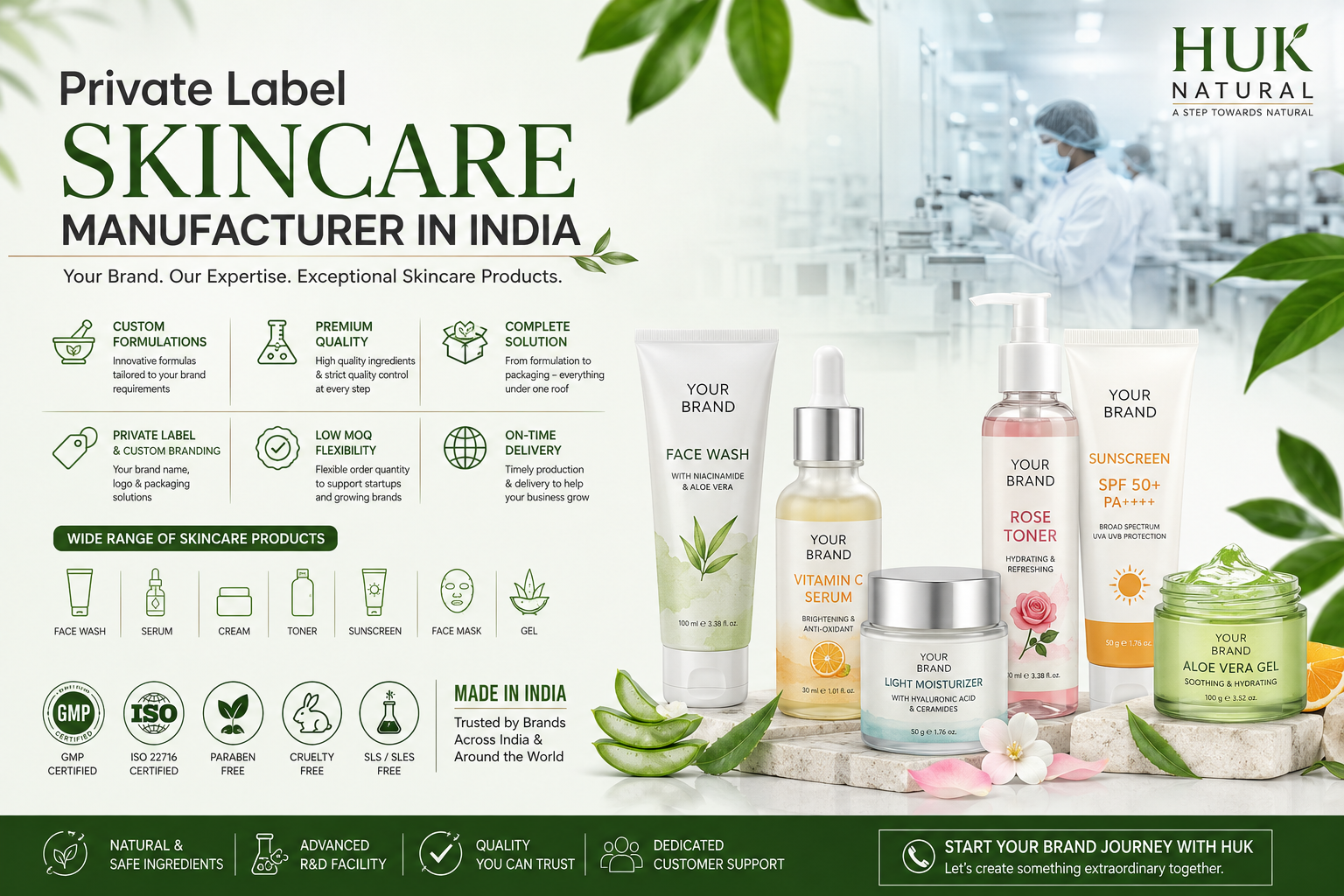 Private Label Skincare Manufacturer in India HUK